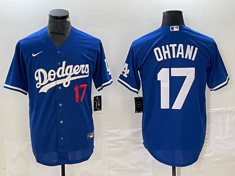Men's Los Angeles Dodgers #17 Shohei Ohtani Blue Cool Base Stitched Jersey